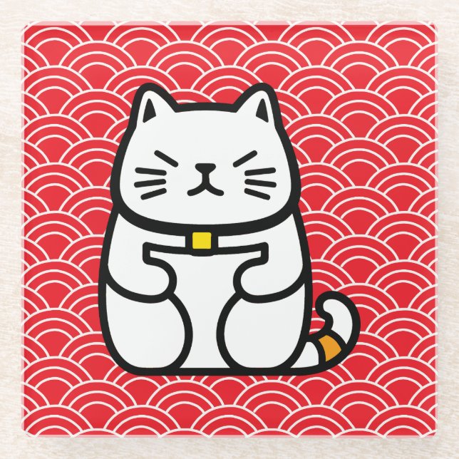 Posavasos De Vidrio Gato afortunado japonés o Maneki-Neko (Anverso)