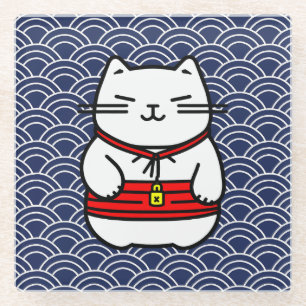 Posavasos De Vidrio Gato afortunado japonés o Maneki-Neko
