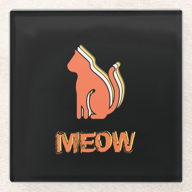 Posavasos De Vidrio Gato, animal Naranja y amarillo, arte pop abstract (Anverso)