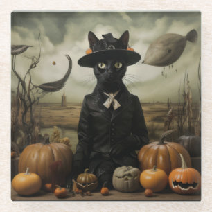 Posavasos De Vidrio Gato Bruja con Calabazas