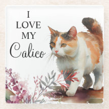 Gato Calico de Acuarela con Flores de Primavera