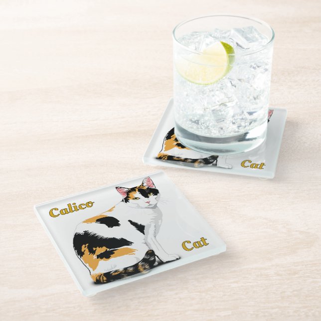 Posavasos De Vidrio Gato Calico Personalizado (Angular)