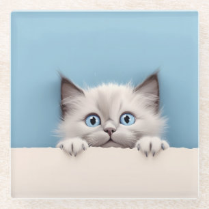 Posavasos De Vidrio Gato Cute Kitten Peeking Ragdoll
