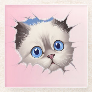 Posavasos De Vidrio Gato Cute Peeking Ragdoll