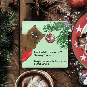 Posavasos De Vidrio Gato de adorno de Navidad marrón