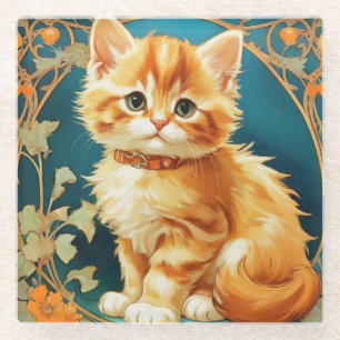 Posavasos De Vidrio Gato de Alphonse Mucha Art Nouveau