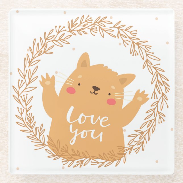 Posavasos De Vidrio Gato de amor lindo (Anverso)