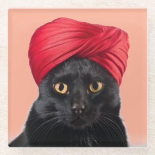 Posavasos De Vidrio Gato De Bombay Con Un Turbán