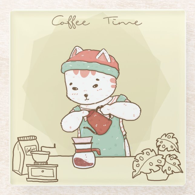 Posavasos De Vidrio Gato de café lindo (Anverso)