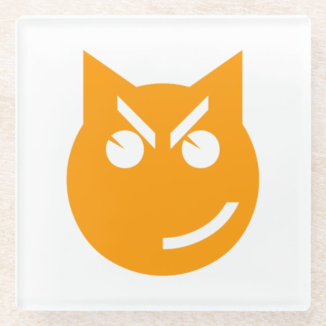 Posavasos De Vidrio Gato de Emoji sonriente (Anverso)