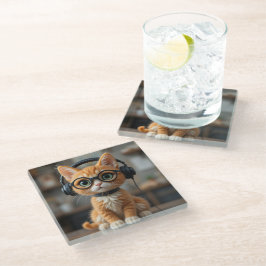 Posavasos De Vidrio Gato de jengibre juguetón
