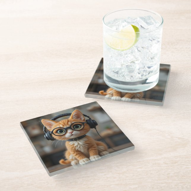 Posavasos De Vidrio Gato de jengibre juguetón (Angular)