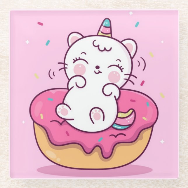 Posavasos De Vidrio Gato de unicornio (Anverso)