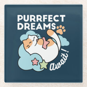 Posavasos De Vidrio Gato Dormilón Abrazando Estrella – Sueños Perfecto