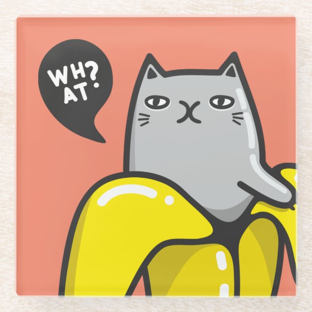 Posavasos De Vidrio Gato en banana (Anverso)