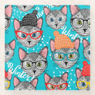 Posavasos De Vidrio Gato en el gorra