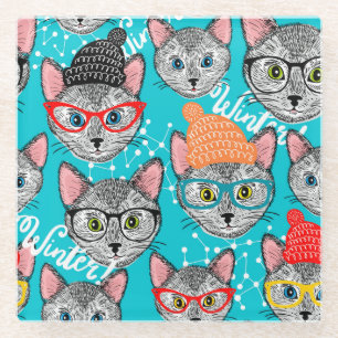 Posavasos De Vidrio Gato en el gorra