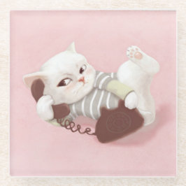 Posavasos De Vidrio Gato en el teléfono