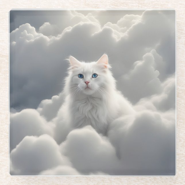 Posavasos De Vidrio Gato en las nubes (Anverso)