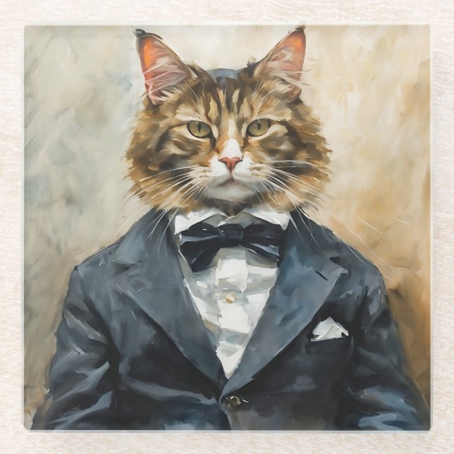 Posavasos De Vidrio Gato en un traje (Anverso)