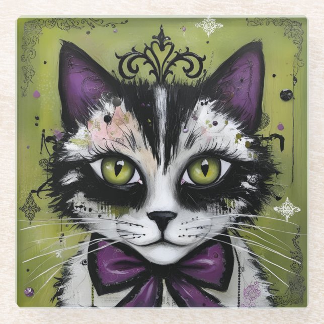 Posavasos De Vidrio Gato gótico (Anverso)