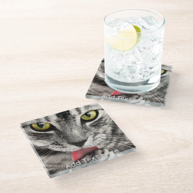 Posavasos De Vidrio Gato gris con ojos amarillos golpeando (Angular)