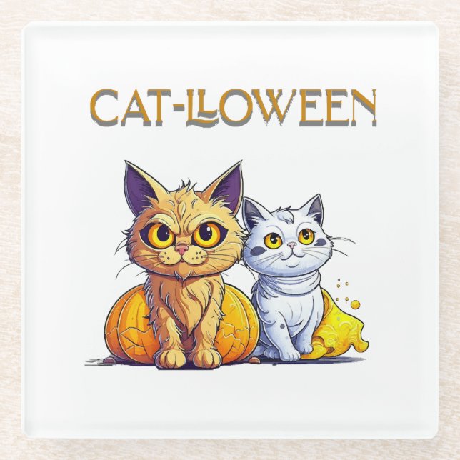 Posavasos De Vidrio Gato Halloween  (Anverso)