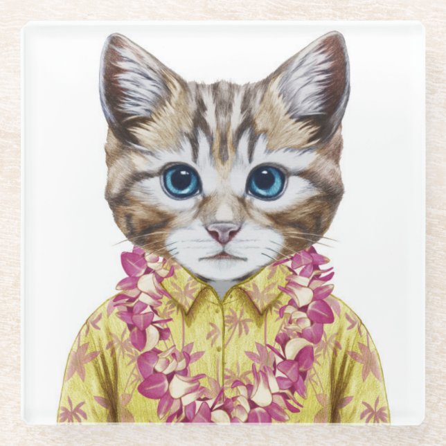 Posavasos De Vidrio Gato hawaiano del gatito (Anverso)