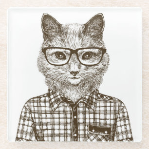 Posavasos De Vidrio Gato Hipster