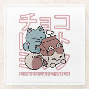 Posavasos De Vidrio Gato Kawaii con Leche de Chocolate – Arte Pop Japo