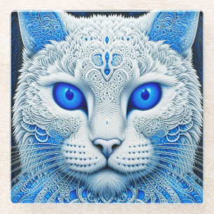 Posavasos De Vidrio Gato Místico Blanco Arte Etéreo de IA