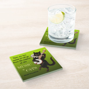 Posavasos De Vidrio Gato Musical Adorable Dos Medios de Refugio Schwei