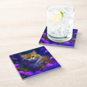 Posavasos De Vidrio Gato naranja lindo en flores