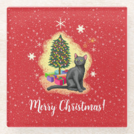 Posavasos De Vidrio Gato navideño