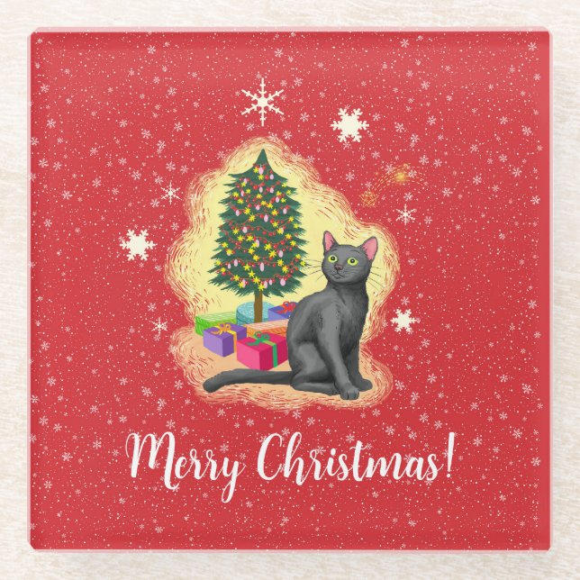Posavasos De Vidrio Gato navideño (Anverso)