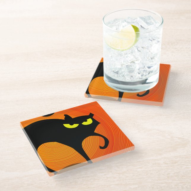 Posavasos De Vidrio Gato negro (Angular)