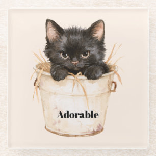 Posavasos De Vidrio Gato negro adorable y lindo en cubeta