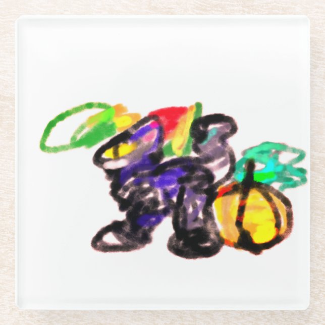 Posavasos De Vidrio Gato negro alegría otoño (Anverso)