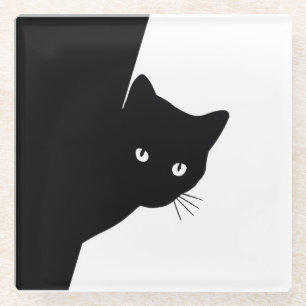Posavasos De Vidrio Gato negro astuto