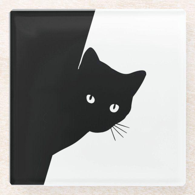 Posavasos De Vidrio Gato negro astuto (Anverso)