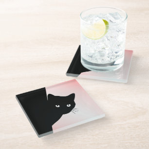 Posavasos De Vidrio Gato negro astuto rosa
