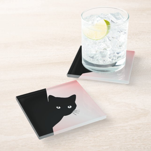 Posavasos De Vidrio Gato negro astuto rosa (Angular)