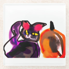 Posavasos De Vidrio Gato negro de alegría de calabaza