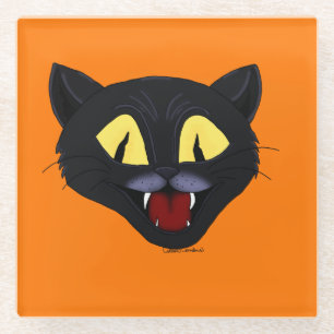 Posavasos De Vidrio Gato negro de Halloween