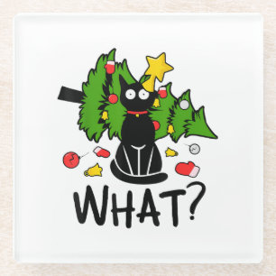 Posavasos De Vidrio Gato Negro Divertido Árbol de Navidad Santa Humor