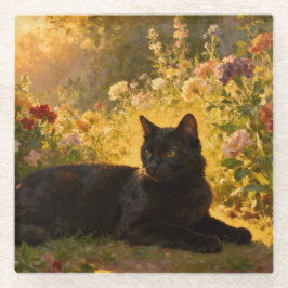 Posavasos De Vidrio Gato Negro en las Flores I