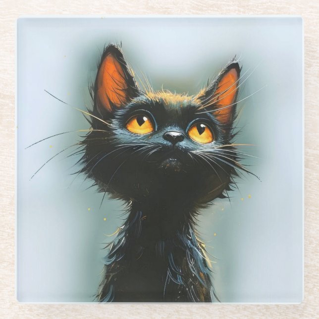 Posavasos De Vidrio Gato negro encantado (Anverso)