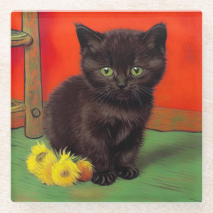 Posavasos De Vidrio Gato negro estilo Van Gogh