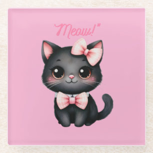 Posavasos De Vidrio Gato negro lindo con reverencia para la decoración