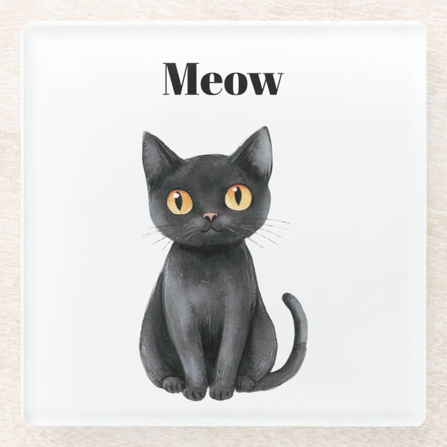 Posavasos De Vidrio Gato Negro Maúllo   (Anverso)